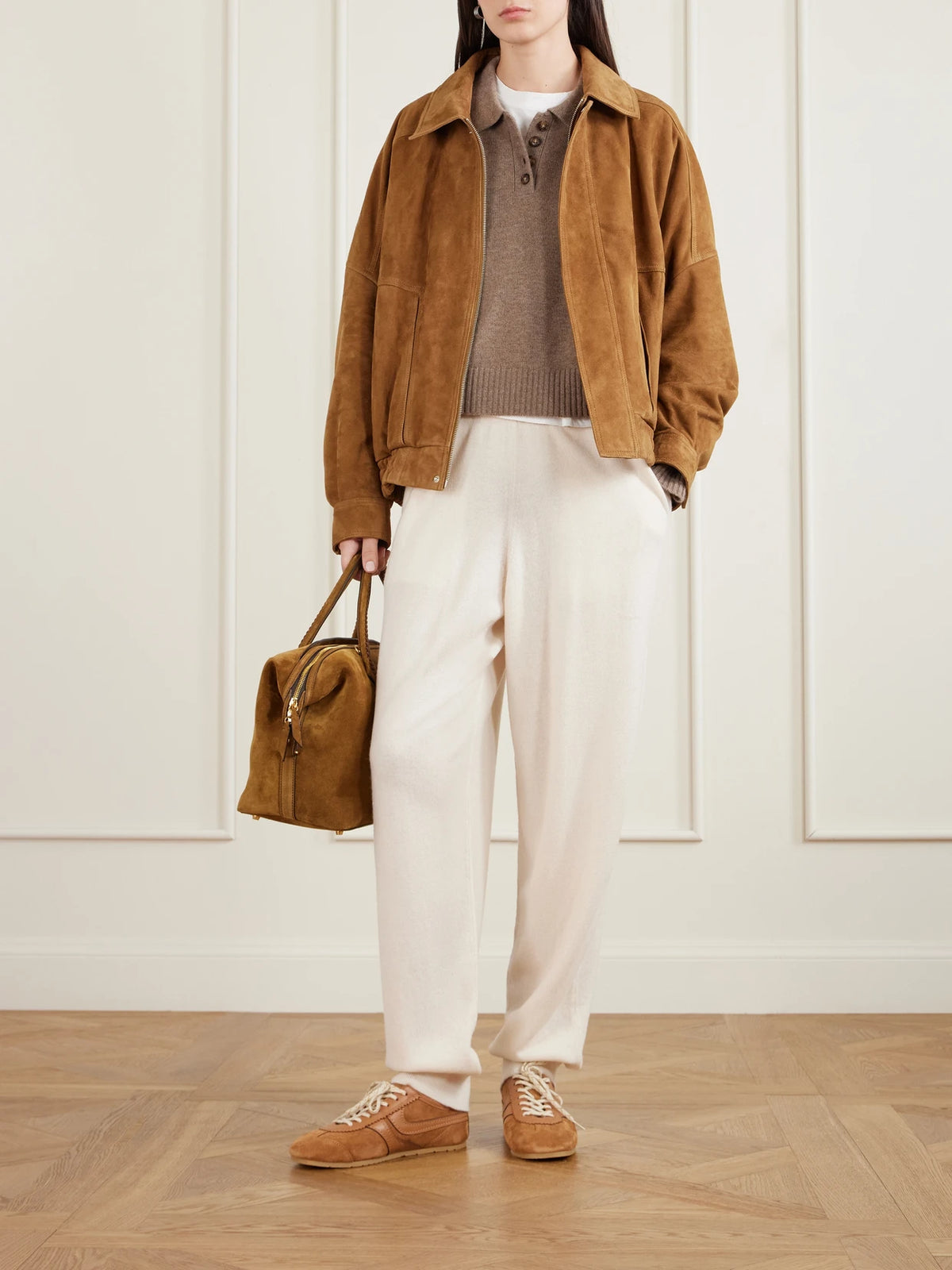 Image of Bags. Product name - Vérité City Medium Suede Tote in Tan colour by brand - Métier