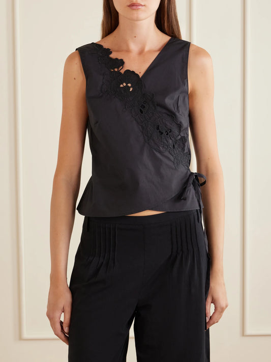 Klara Broderie Anglaise Cotton Wrap Top