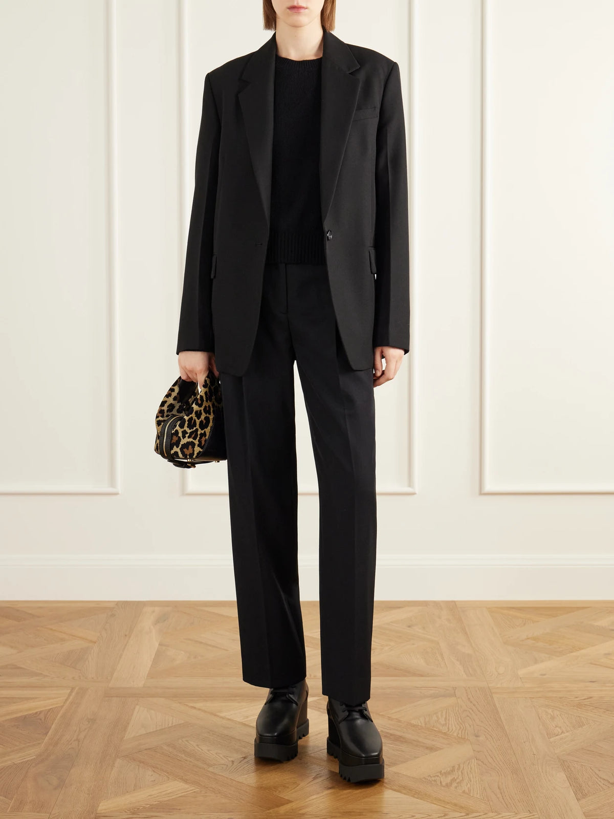 Image of Sneakers. Product name - Elyse Plush-trimmed Vegan Material Platform Brogues in Black colour by brand - Stella McCartney
