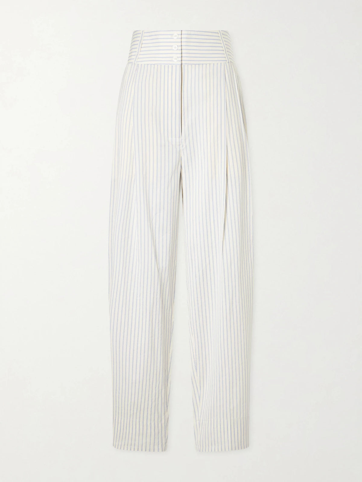 Pleated Striped Cotton And Silk-blend Straight-leg Pants