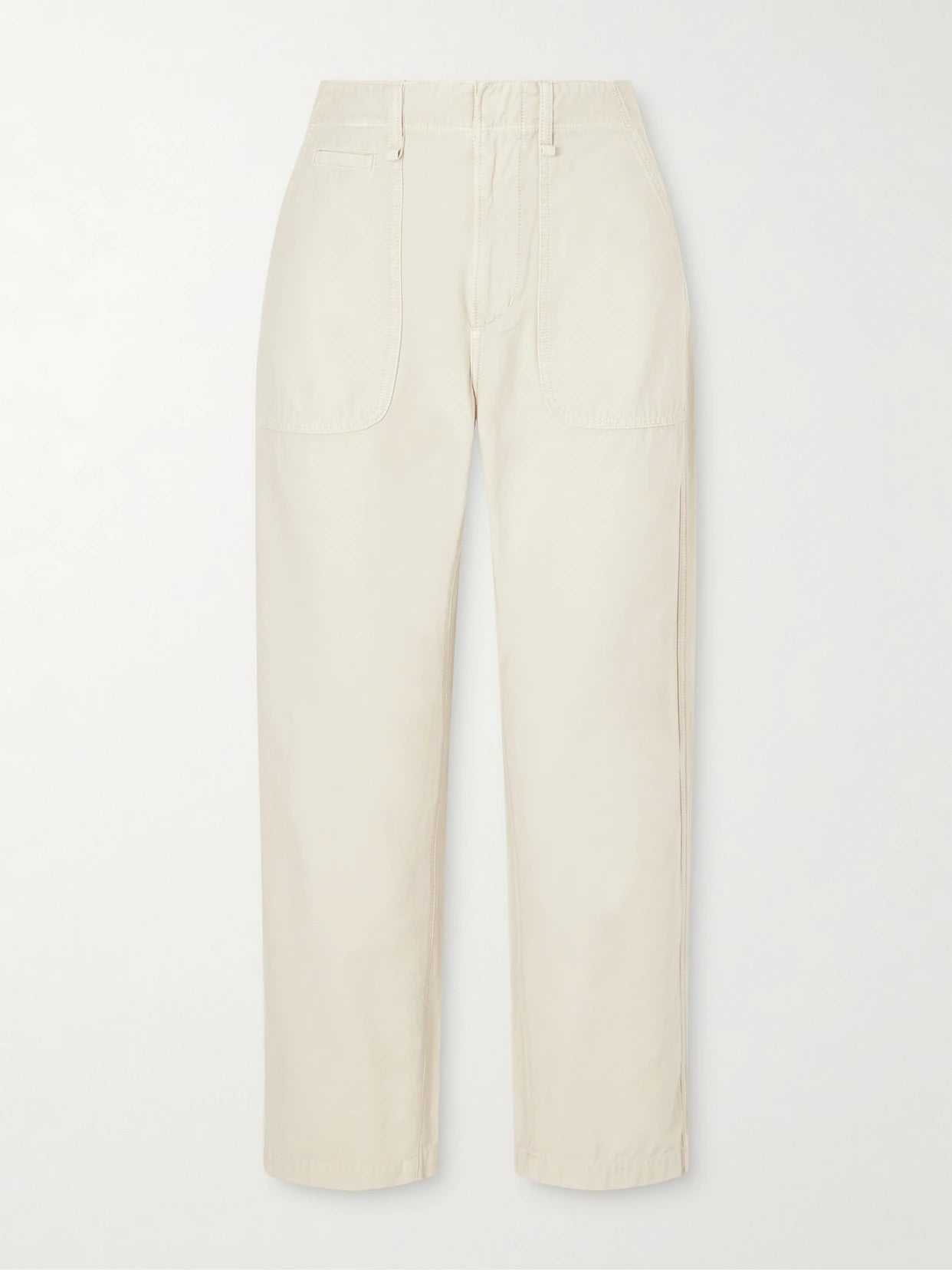 Image of a model wearing Pants. Product name - Winslow Utility Organic Cotton Straight-leg Pants in Off-white colour by brand - Citizens of Humanity
