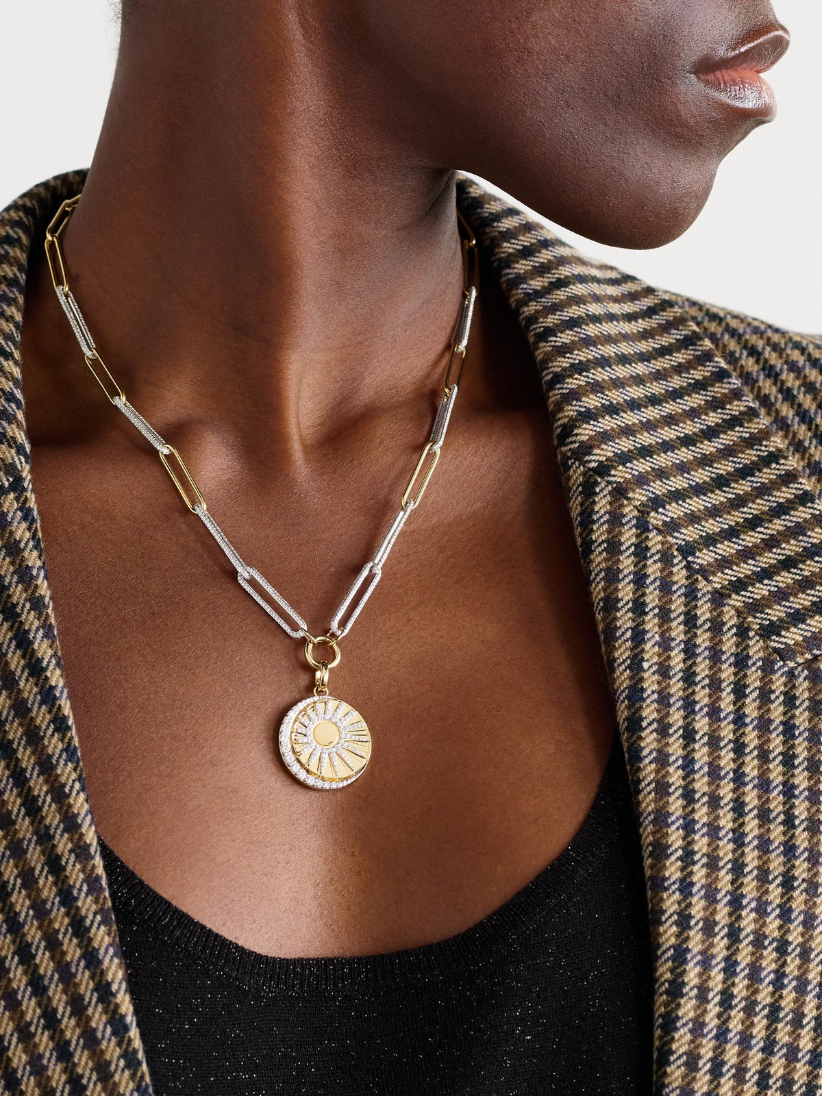 Image of Necklaces. Product name - Balance 18-karat Yellow And White Gold Diamond Necklace in Multi colour by brand - FoundRae