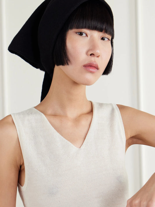 Image of Accessories. Product name - Merino Wool, Alpaca And Pima Cotton Headscarf in Black colour by brand - Lauren Manoogian