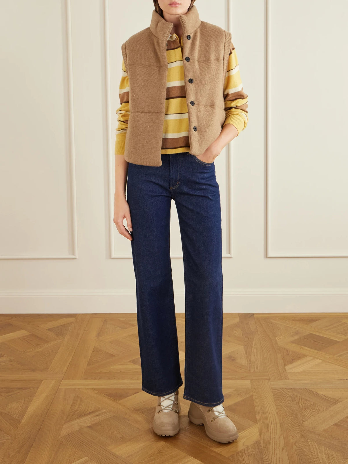 Image of Boots. Product name - Resile Trek Plush-trimmed Suede Ankle Boots in Brown colour by brand - Moncler
