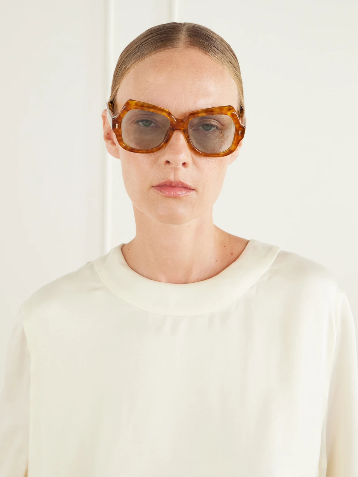 Image of Sunglasses. Product name - Perreti Butterfly-frame Acetate Sunglasses in Yellow colour by brand - Jacques Marie Mage