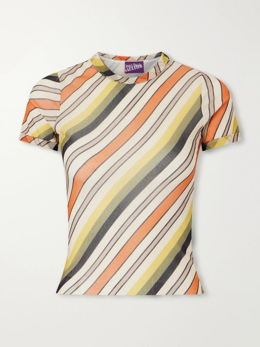 Jean Paul Gaultier Retro Stripe Printed Mesh Top