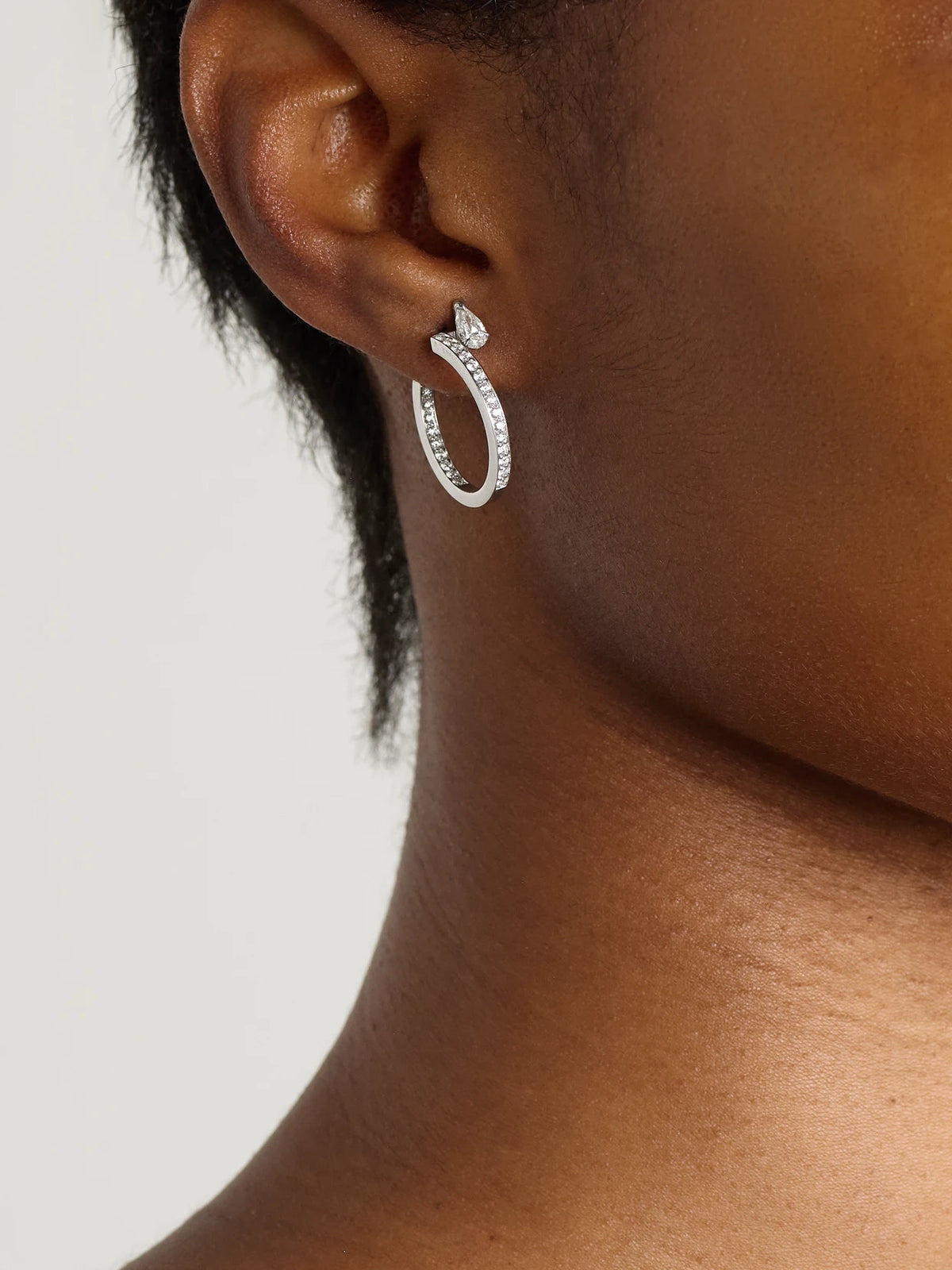 Image of Earrings. Product name - Serti Sur Vide 18-karat White Gold Diamond Single Hoop Earring in Silver colour by brand - Repossi