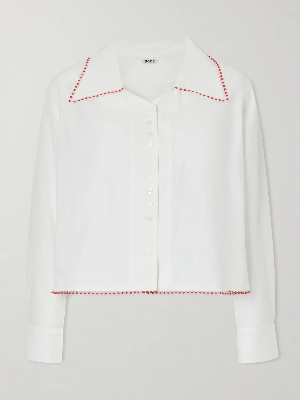 Redbud Cropped Embroidered Cotton-poplin Shirt