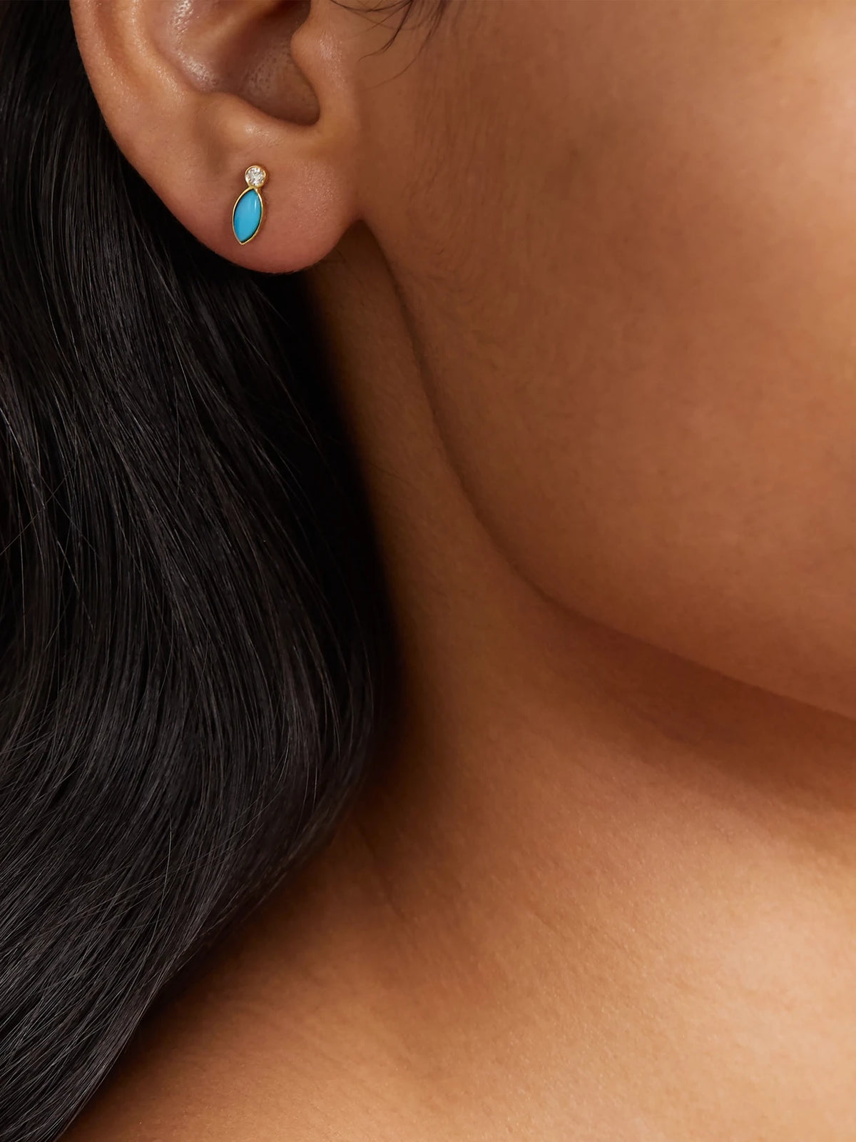 Image of Earrings. Product name - 18-karat Gold, Turquoise And Diamond Earrings in Multi colour by brand - Jennifer Meyer