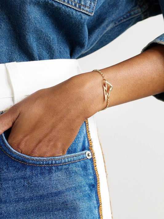 Image of Bracelets. Product name - Bolt Lock + Rolo Chain 14-karat Gold Bracelet in Multi colour by brand - Marla Aaron