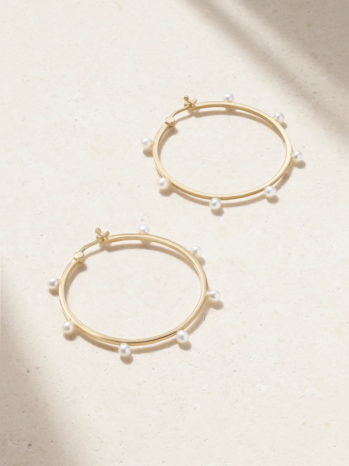Large Dot 14-karat Gold Pearl Hoop Earrings