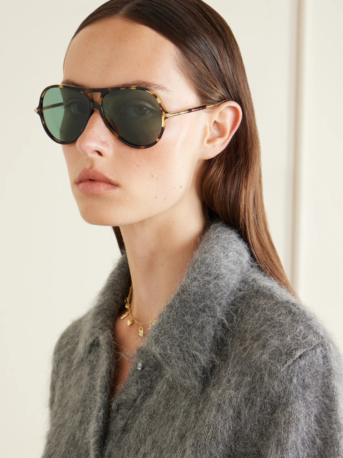 Image of Sunglasses. Product name - Tubolar Aviator-style Recycled Tortoiseshell Acetate Sunglasses in Brown colour by brand - Chloé