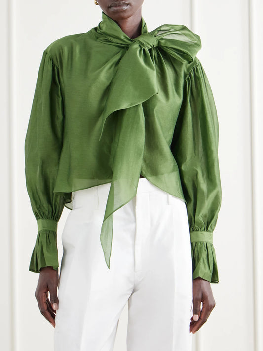 Polo Ralph Lauren Bow-detailed Asymmetric Cotton And Silk-blend Organdy Blouse