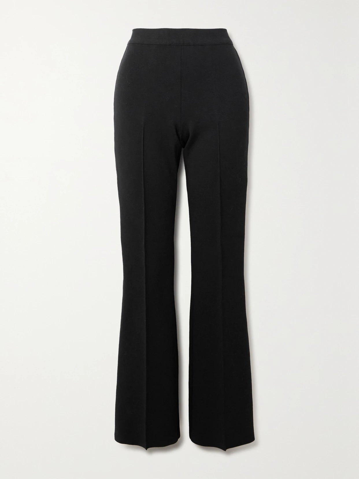 Image of a model wearing Pants. Product name - Long Kick Stretch-cotton Flared Pants in Black colour by brand - HIGH SPORT