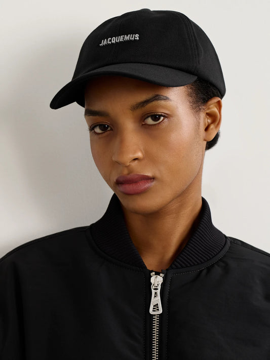 Image of Hats. Product name - Embellished Cotton-twill Baseball Cap in Black colour by brand - Jacquemus