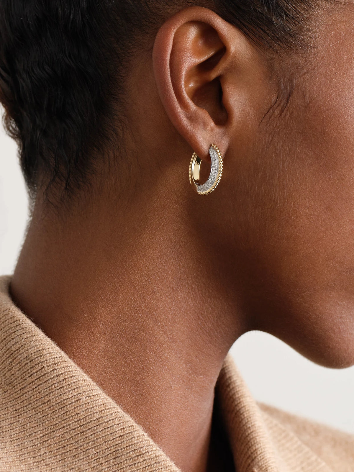 Image of Earrings. Product name - 18-karat Yellow And White Gold Diamond Hoop Earrings in Multi colour by brand - Yvonne Léon