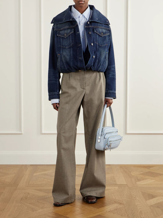 Image of Coats & Jackets. Product name - Gathered Denim Jacket in Navy colour by brand - Acne Studios