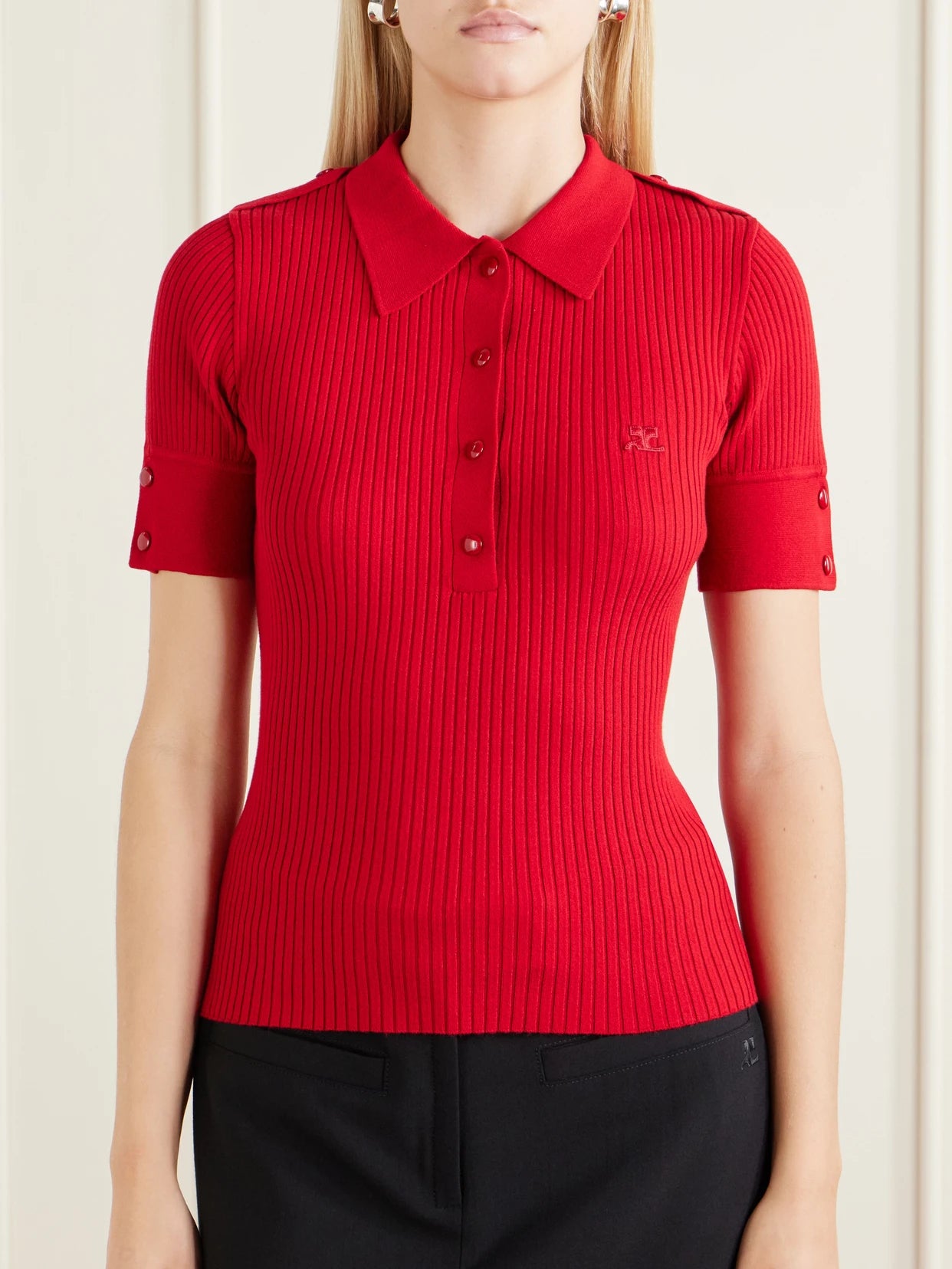 Logo-embroidered Ribbed-knit Polo T-shirt