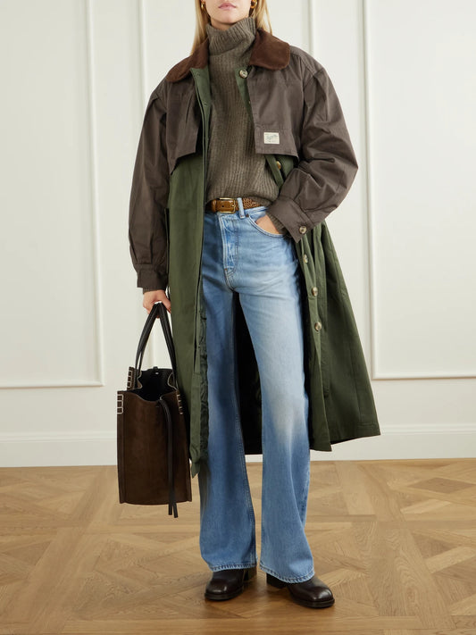Image of Coats & Jackets. Product name - Tristan Corduroy-trimmed Cotton Trench Coat in Green colour by brand - Sea