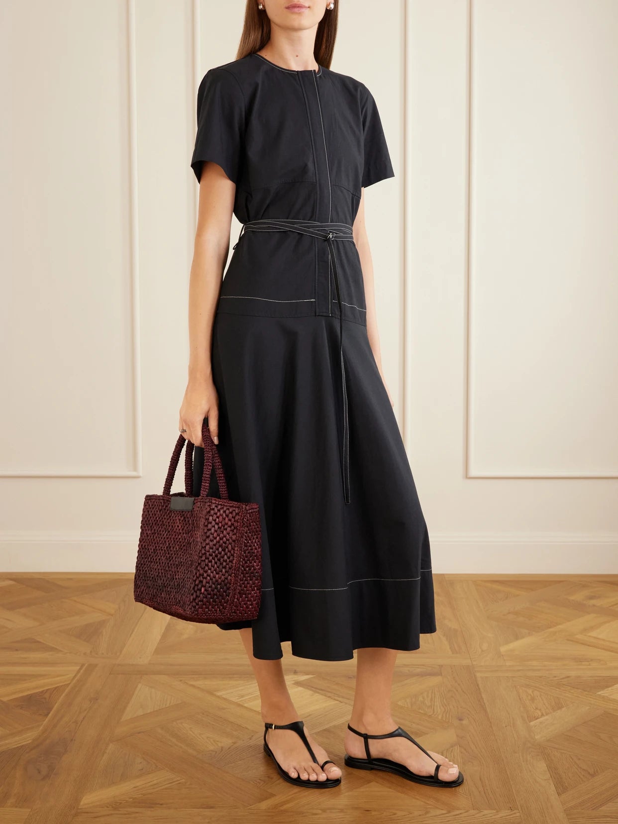 Image of Dresses. Product name - Elizabeth Belted Poplin Maxi Dress in Black colour by brand - Proenza Schouler White Label
