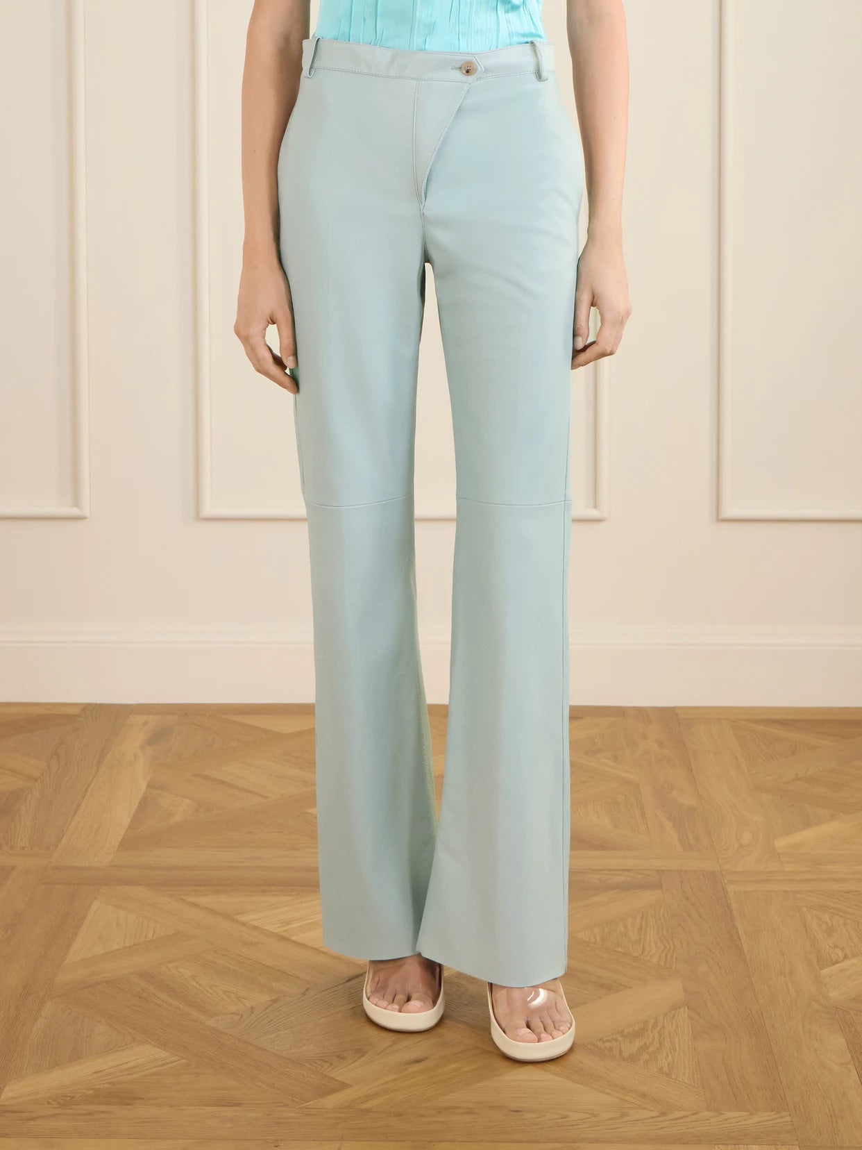 High-rise Paneled Leather Straight-leg Pants