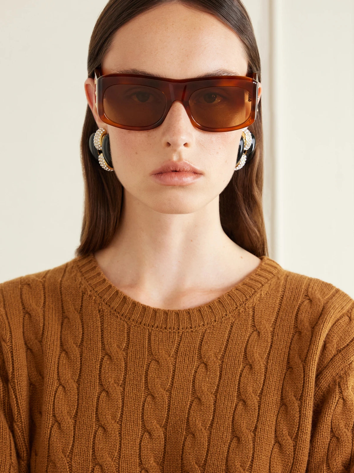 Image of Sunglasses. Product name - Square-frame Recycled-acetate Sunglasses in Tortoiseshell colour by brand - Valentino Eyewear