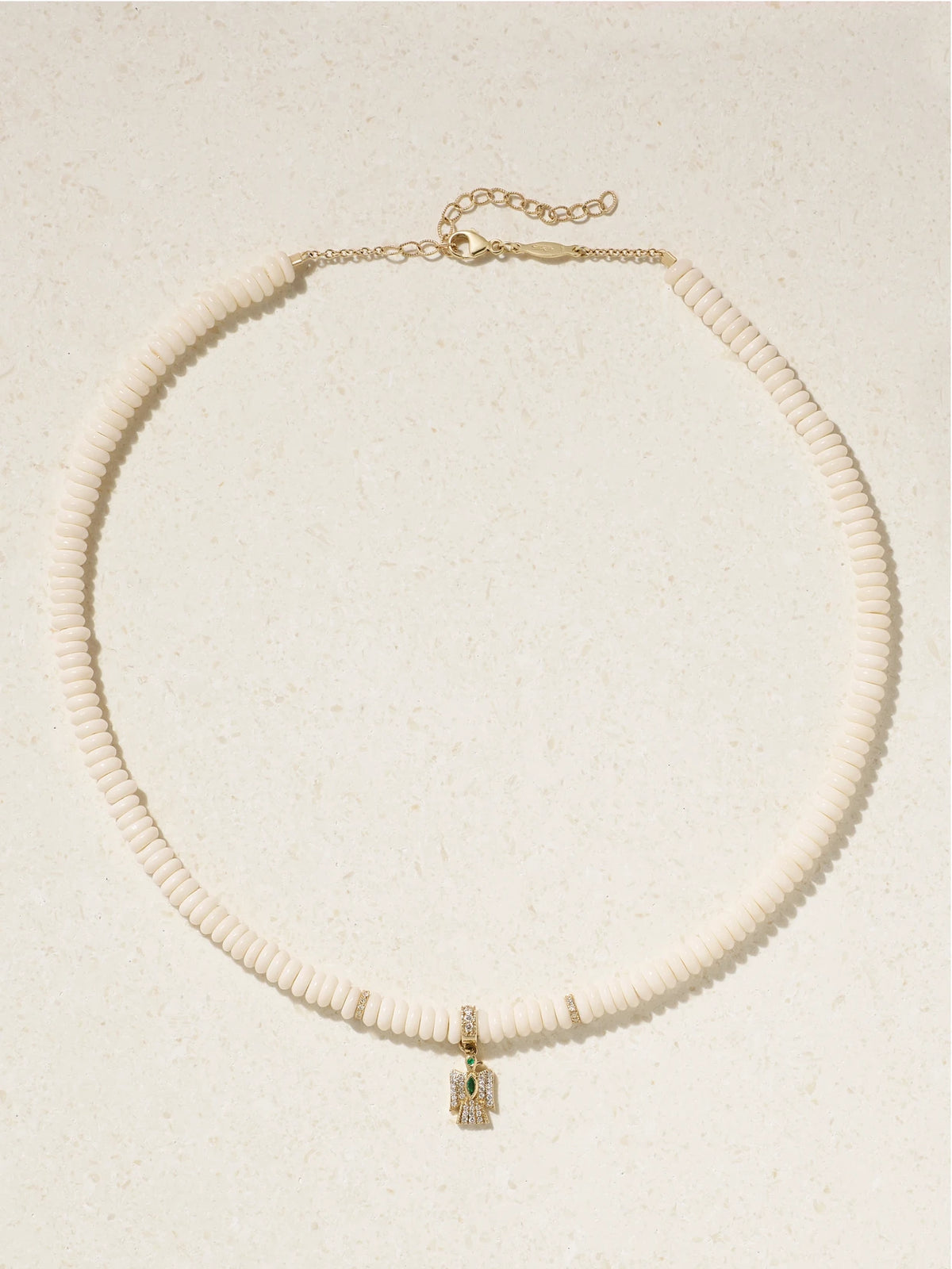 Thunderbird 14-karat Gold, Bone, Diamond And Emerald Necklace