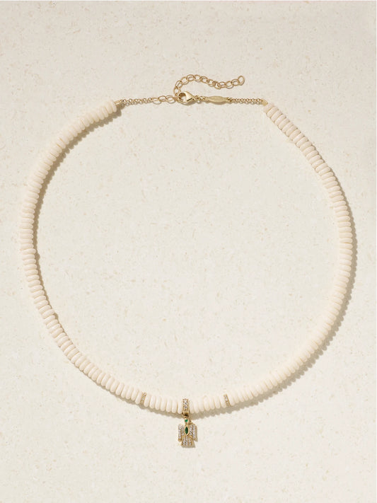 Jacquie Aiche Thunderbird 14-karat Gold, Bone, Diamond And Emerald Necklace