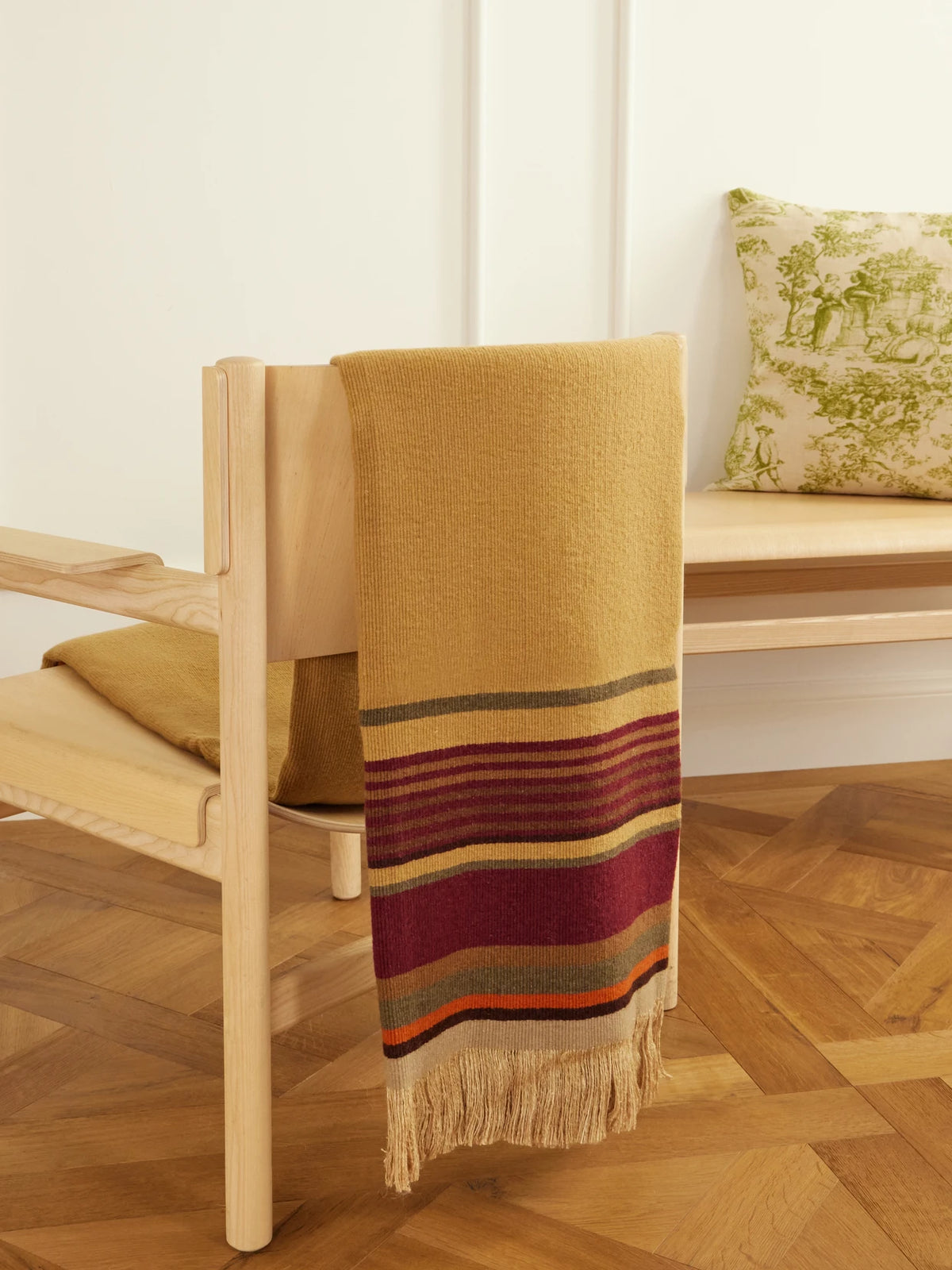 Image of Decor. Product name - Grottesco Fringes Striped Woven Throw in Camel colour by brand - The House of Lyria