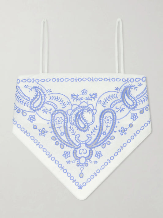 Asymmetric Embroidered Linen And Cotton-blend Top