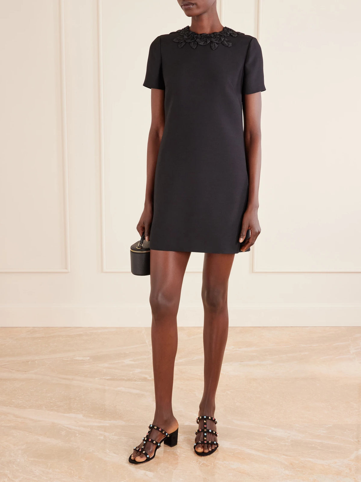 Image of Heels. Product name - Rockstud 60 Embellished Leather Mules in Black colour by brand - Valentino Garavani