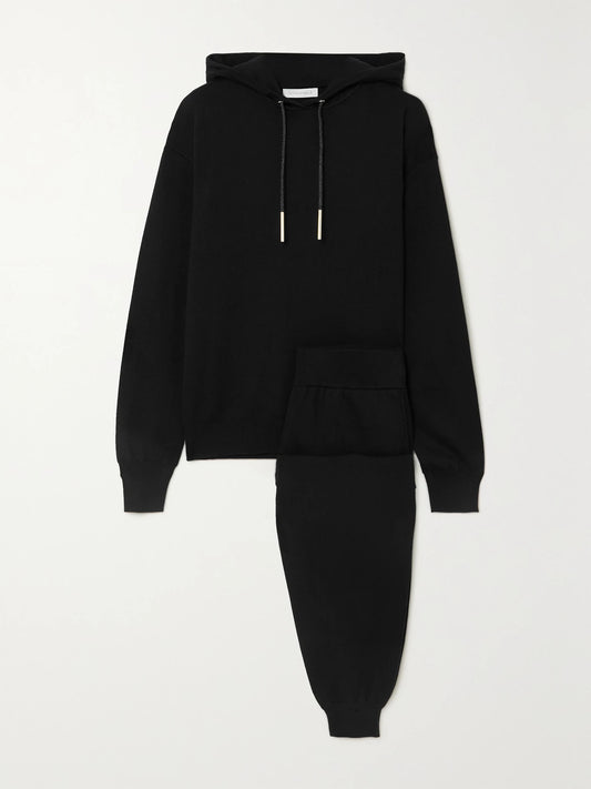 Image of Sleepwear & Loungewear. Product name - Gia Berlin Silk And Cashmere-blend Hoodie And Track Pants Set in Black colour by brand - Olivia von Halle