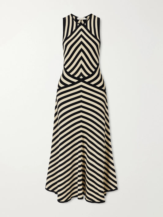 Zimmermann Valiant Deco Striped Ribbed Jersey Midi Dress