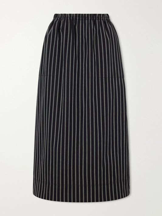 Striped Cotton-poplin Midi Skirt