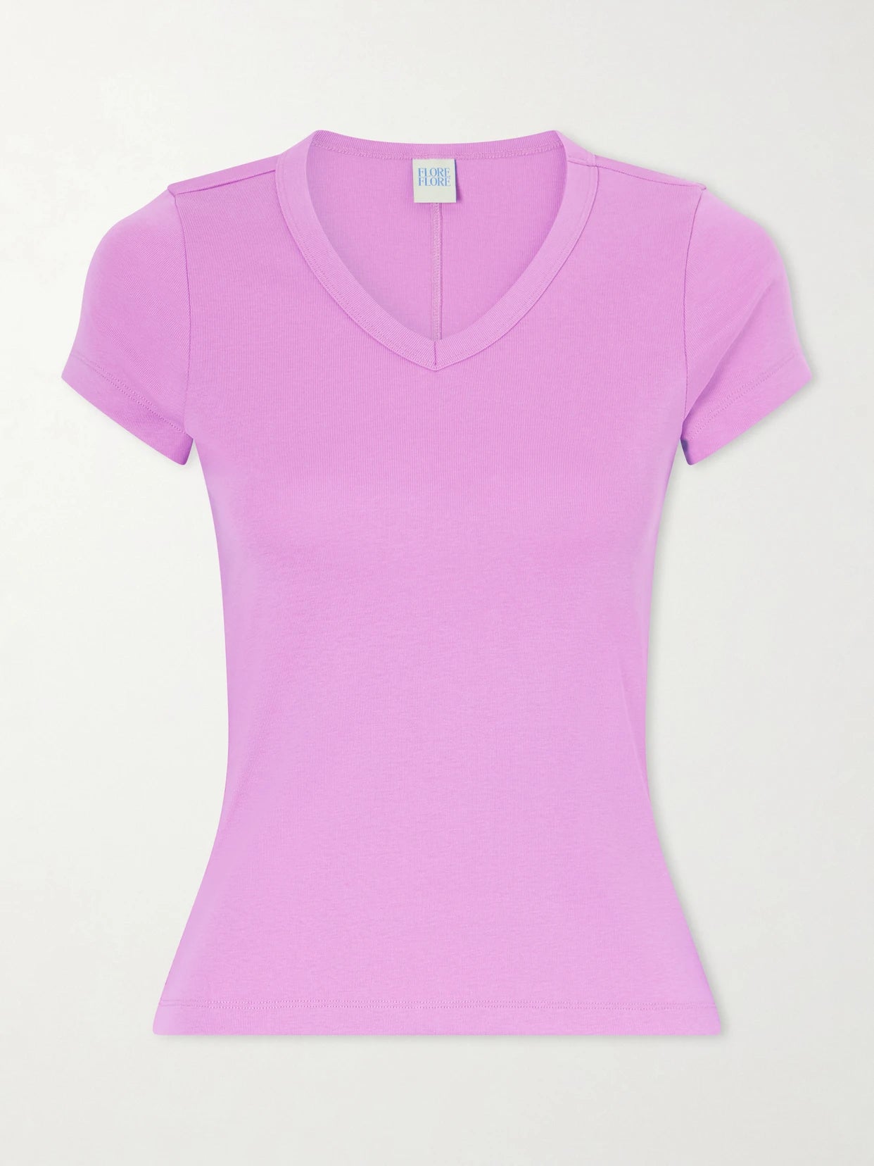 Image of a model wearing Tops. Product name - Jill Baby Tee Organic Cotton-jersey T-shirt in Pink colour by brand - FLORE FLORE