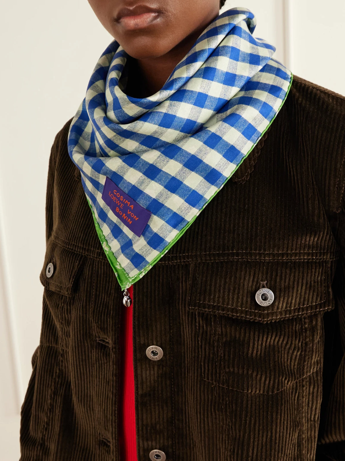 LOEWE Checked And Floral-print Silk Scarf