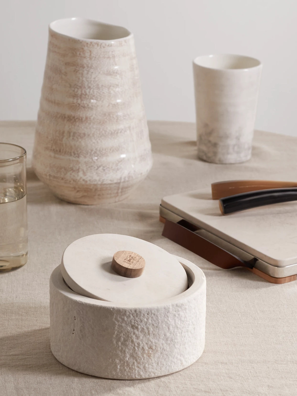 Image of Decor. Product name - Walnut Wood And Stone Box in Neutral colour by brand - Brunello Cucinelli