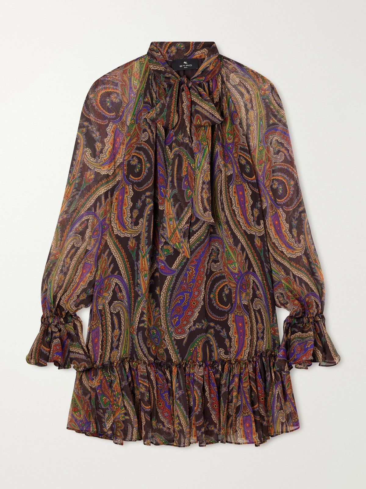 Etro Pussy-bow Gathered Paisley-print Silk-chiffon Mini Dress