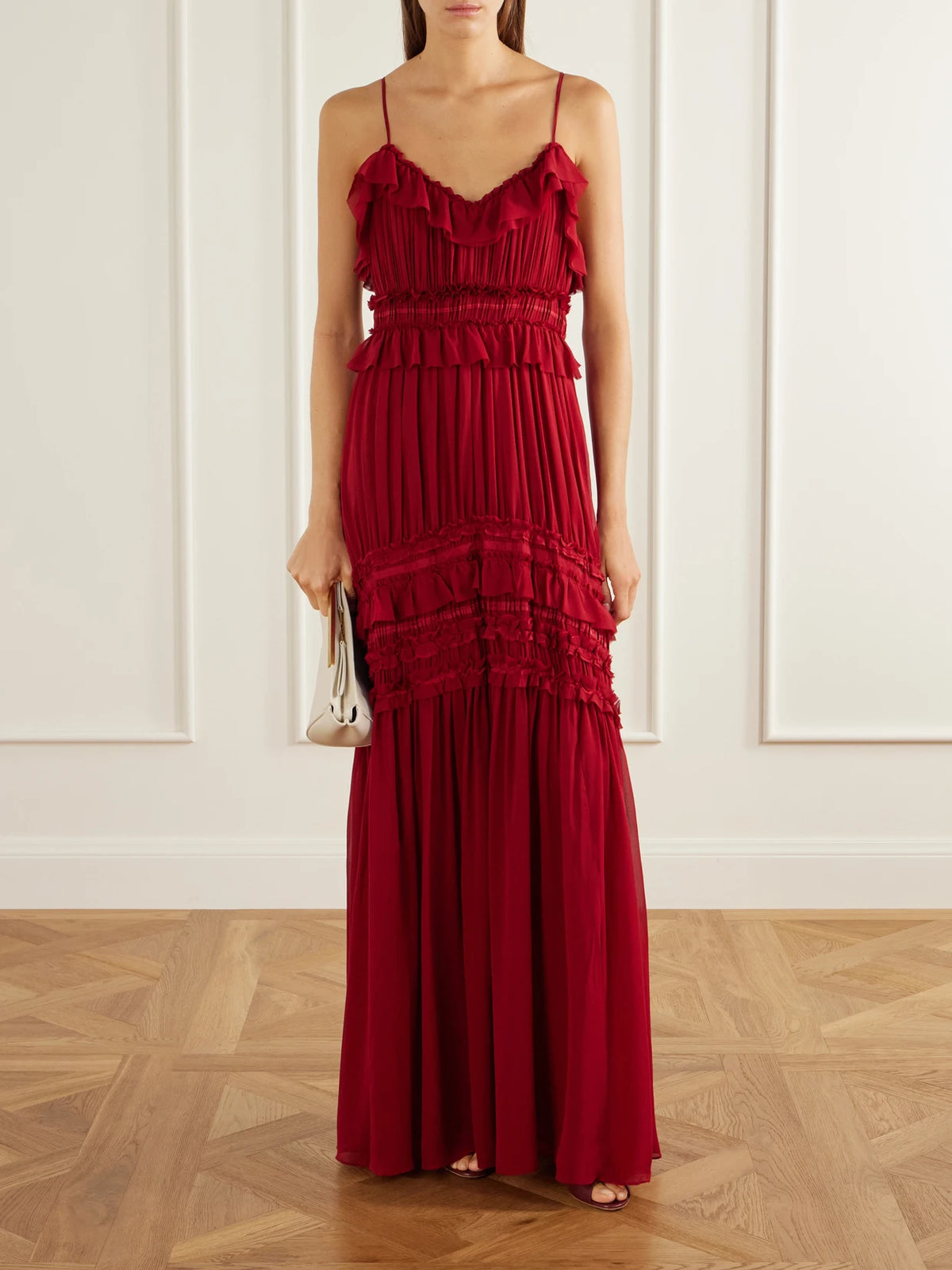 Image of Dresses. Product name - Dorothea Tiered Gathered Ruffled Silk-chiffon Gown in Multi colour by brand - Ulla Johnson