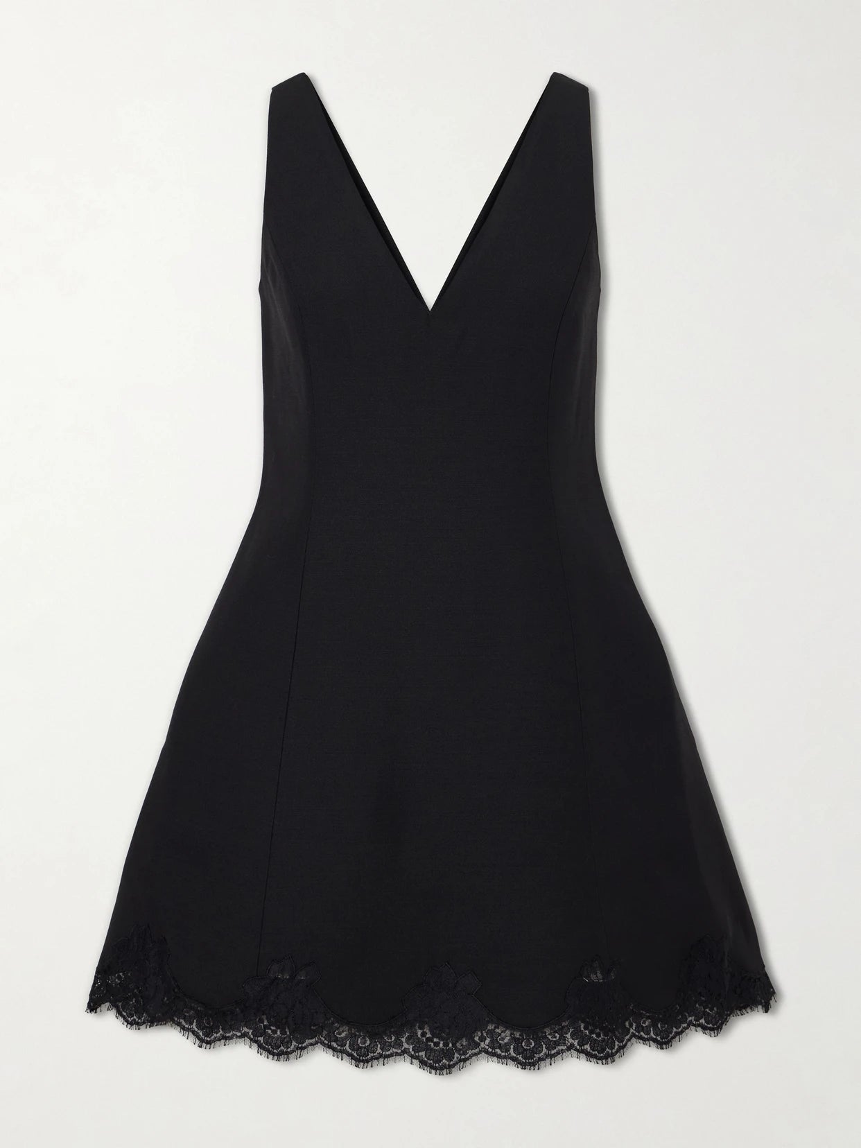 Lace-trimmed Wool And Silk-blend Crepe Mini Dress