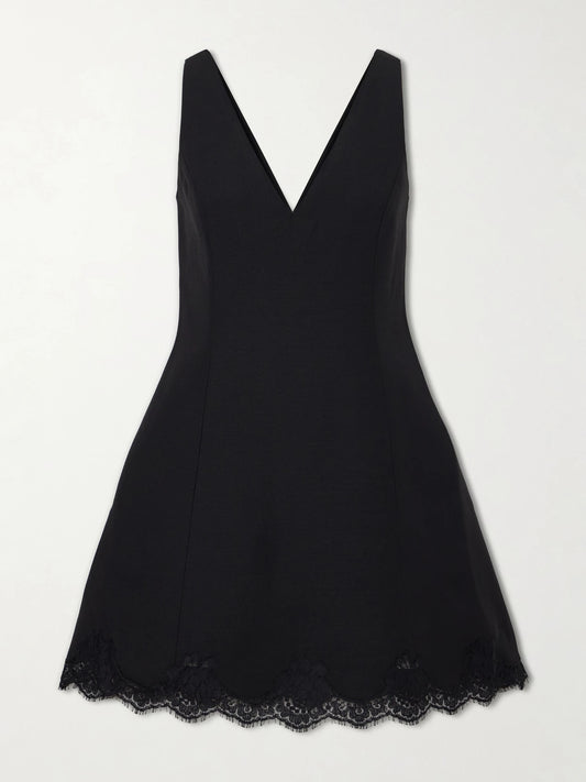 Lace-trimmed Wool And Silk-blend Crepe Mini Dress