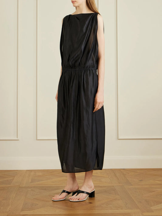 Image of Dresses. Product name - Tia Satin-twill Midi Dress in Black colour by brand - KHAITE