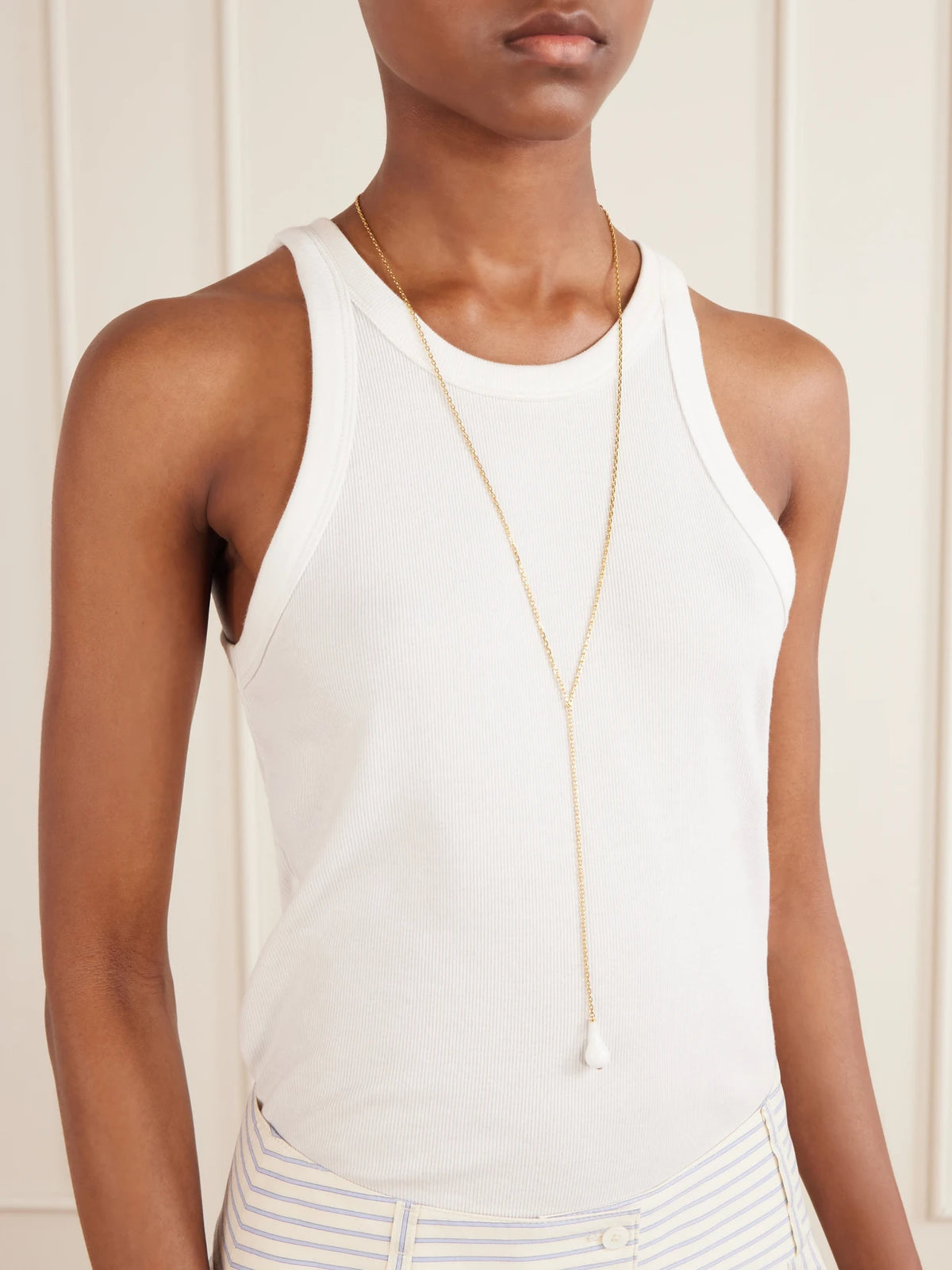 Image of Necklaces. Product name - Drop Crystal-embellished Gold-plated Necklace in Multi colour by brand - TOTEME