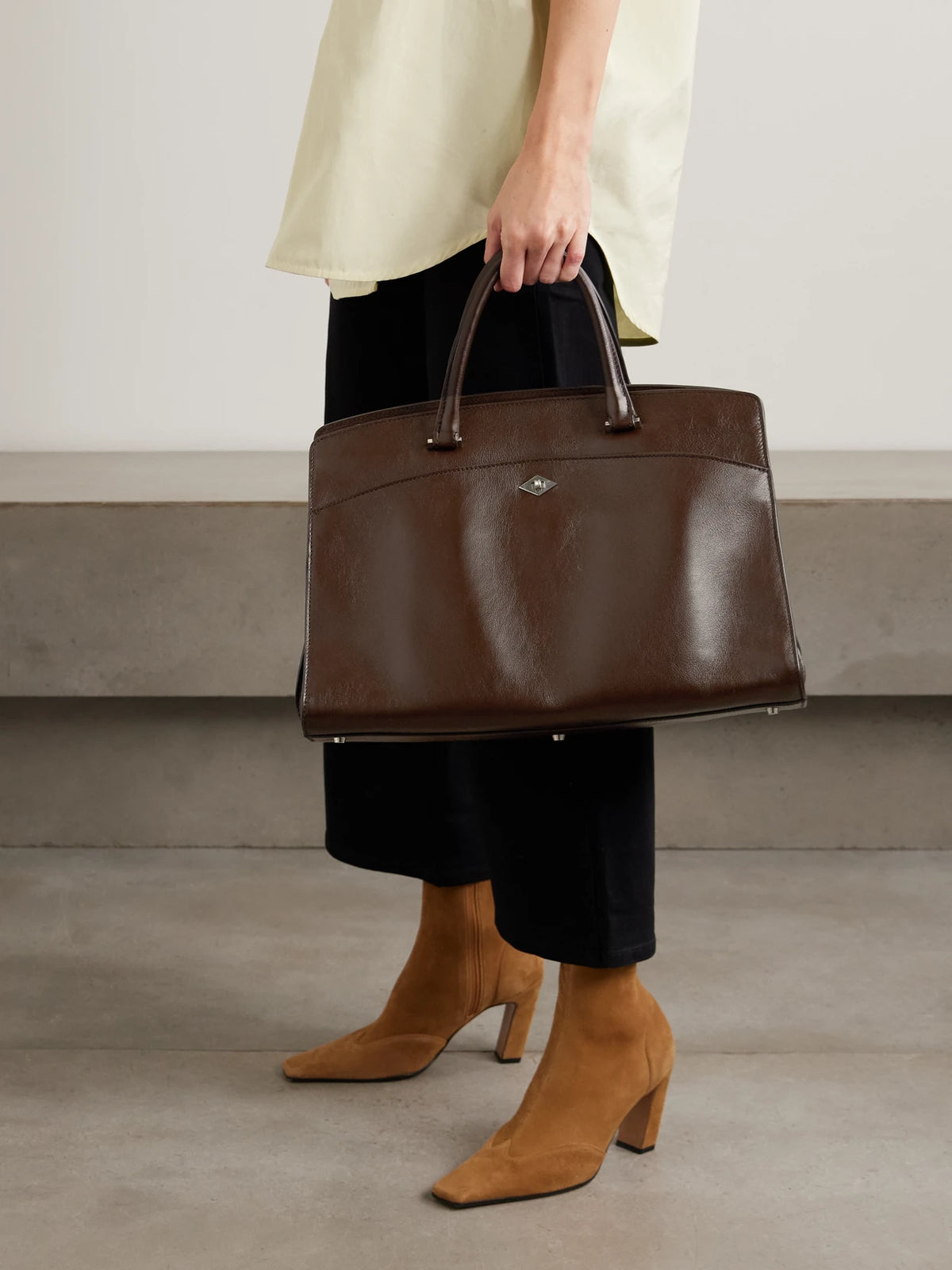 Image of Bags. Product name - Private Eye Large Leather Tote in Dark brown colour by brand - Métier