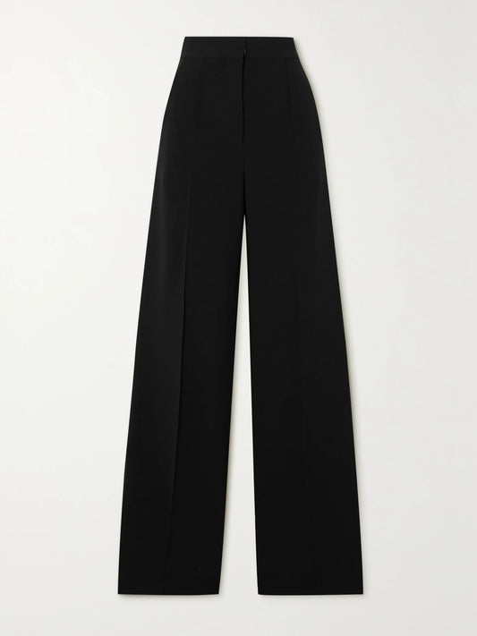 Image of a model wearing Pants. Product name - + Net Sustain Stretch-merino Wool Wide-leg Pants in Black colour by brand - Another Tomorrow