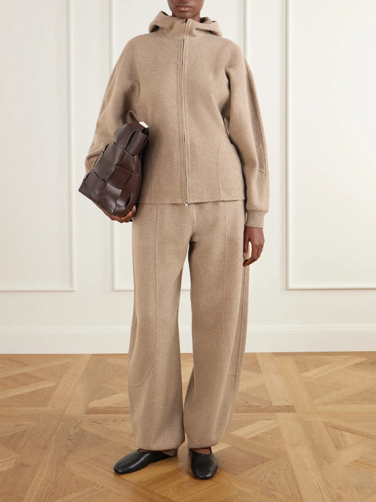 Image of Outfit Sets. Product name - Cesto Paneled Wool-blend Tapered Pants in Beige colour by brand - Max Mara