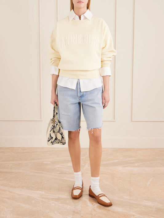 Image of Sleepwear & Loungewear. Product name - Appliquéd Cotton-fleece Sweatshirt in Cream colour by brand - Anine Bing