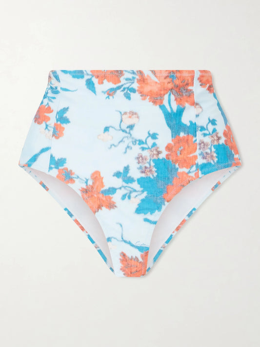 Image of Swimwear. Product name - Floral-print Bikini Bottom in Blue colour by brand - Erdem