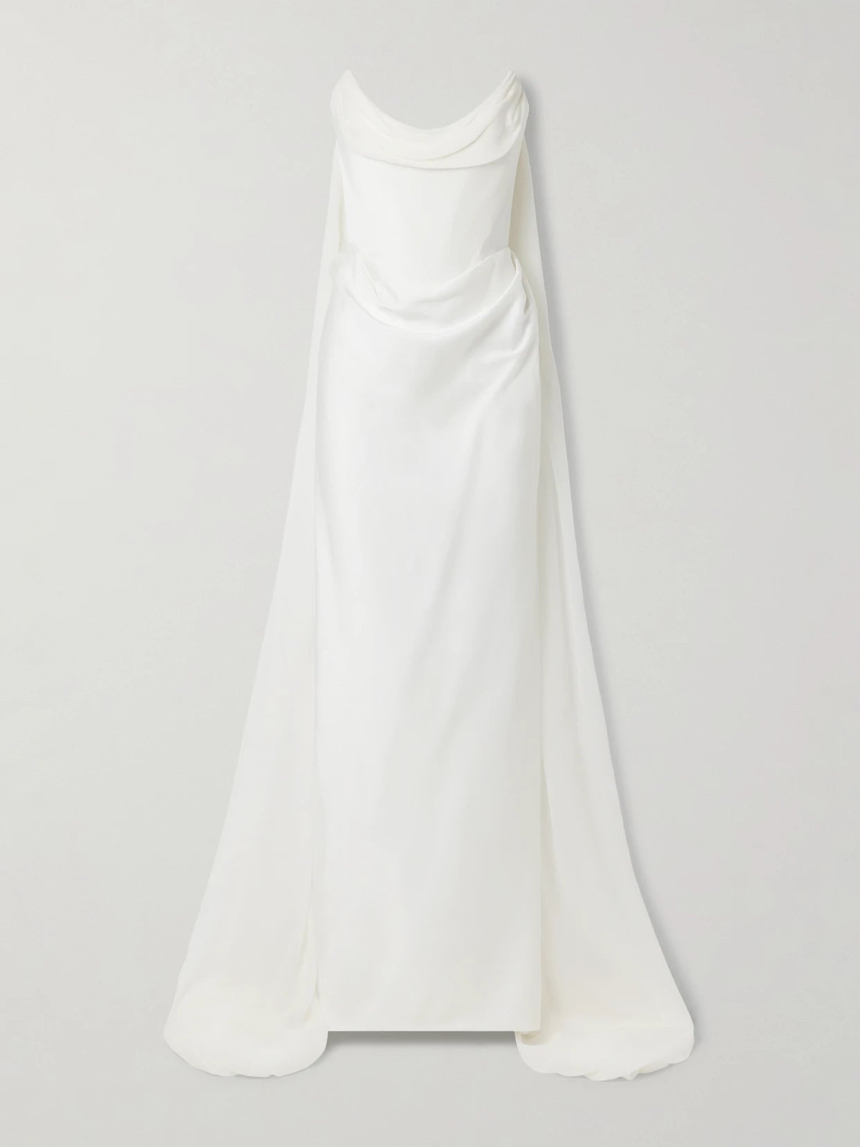 Galaxy Cape-effect Strapless Organic Silk Chiffon-trimmed Satin Gown
