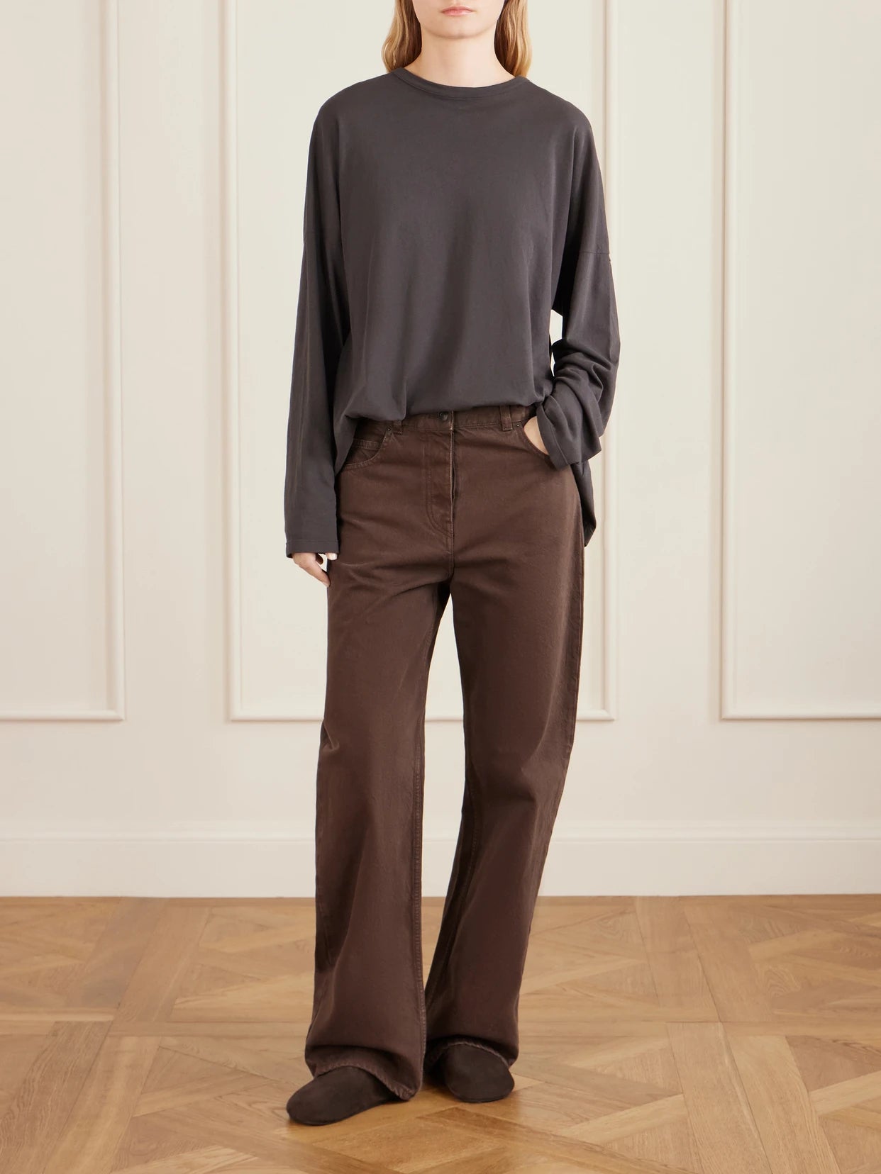 Image of Jeans. Product name - Finbar High-rise Jeans in Brown colour by brand - The Row